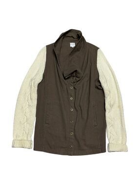 ELLISON Khaki Knit Sleeve Luxury Designer Casual Sweater Jacket Shacket Womens L